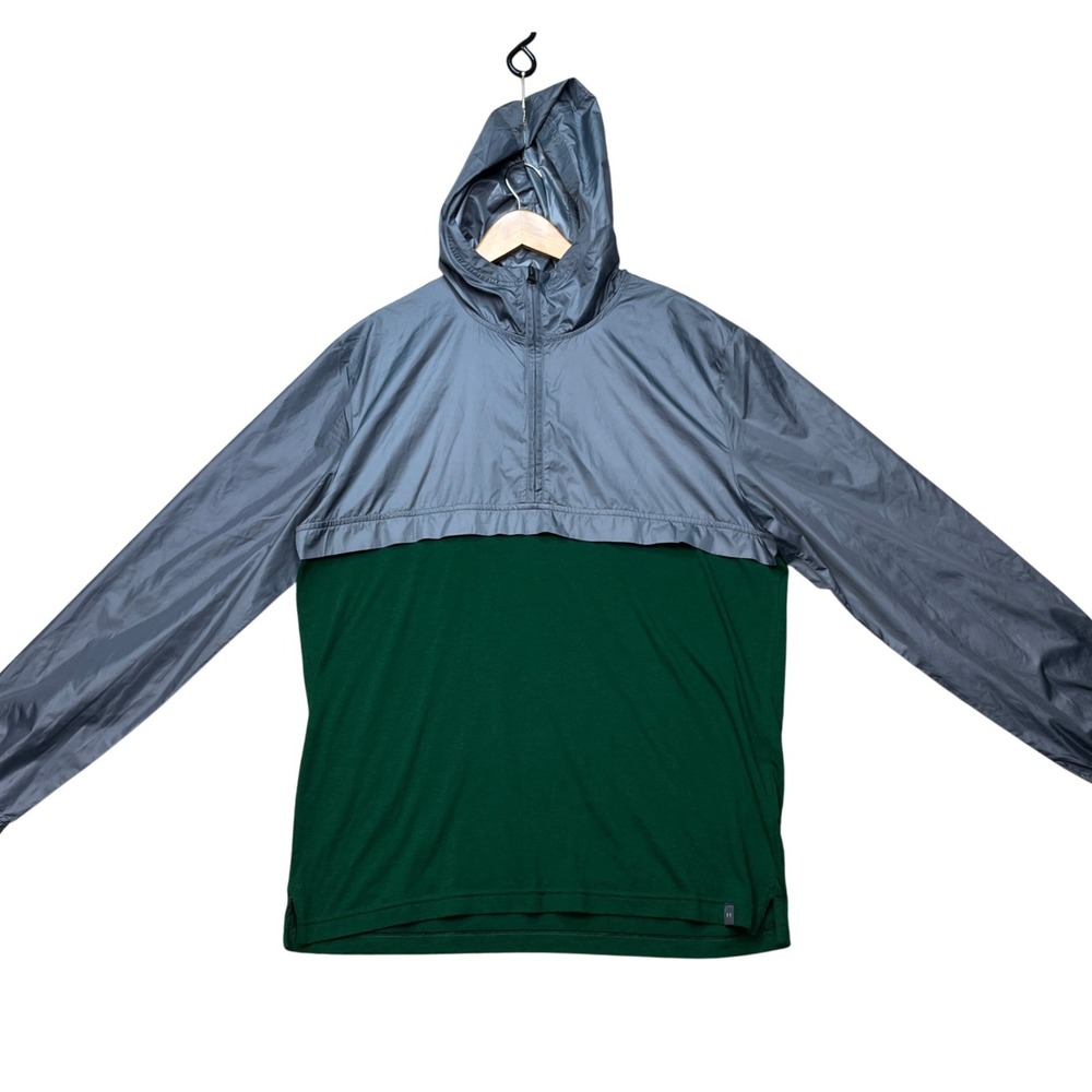 Under Armour Windbreaker Hoodie Mens Large Green Gray Colorblock 1/4 Zip Loose